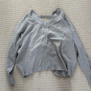 Deluc Women's Off-the-Shoulder V-Neck Sweater in Light Gray